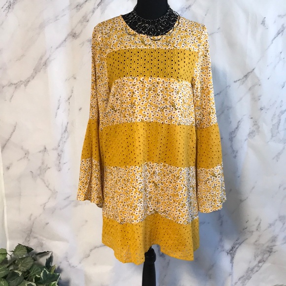 MUSTARD YELLOW FLORAL TUNIC DRESS - Picture 2 of 8